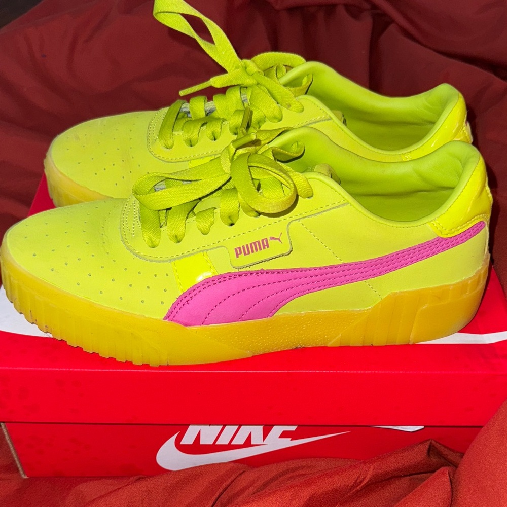 Puma Bright Neon Green and Pink Sneakers